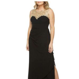 R&M Richards Gold Lace Panel Dress Black Sleeveless